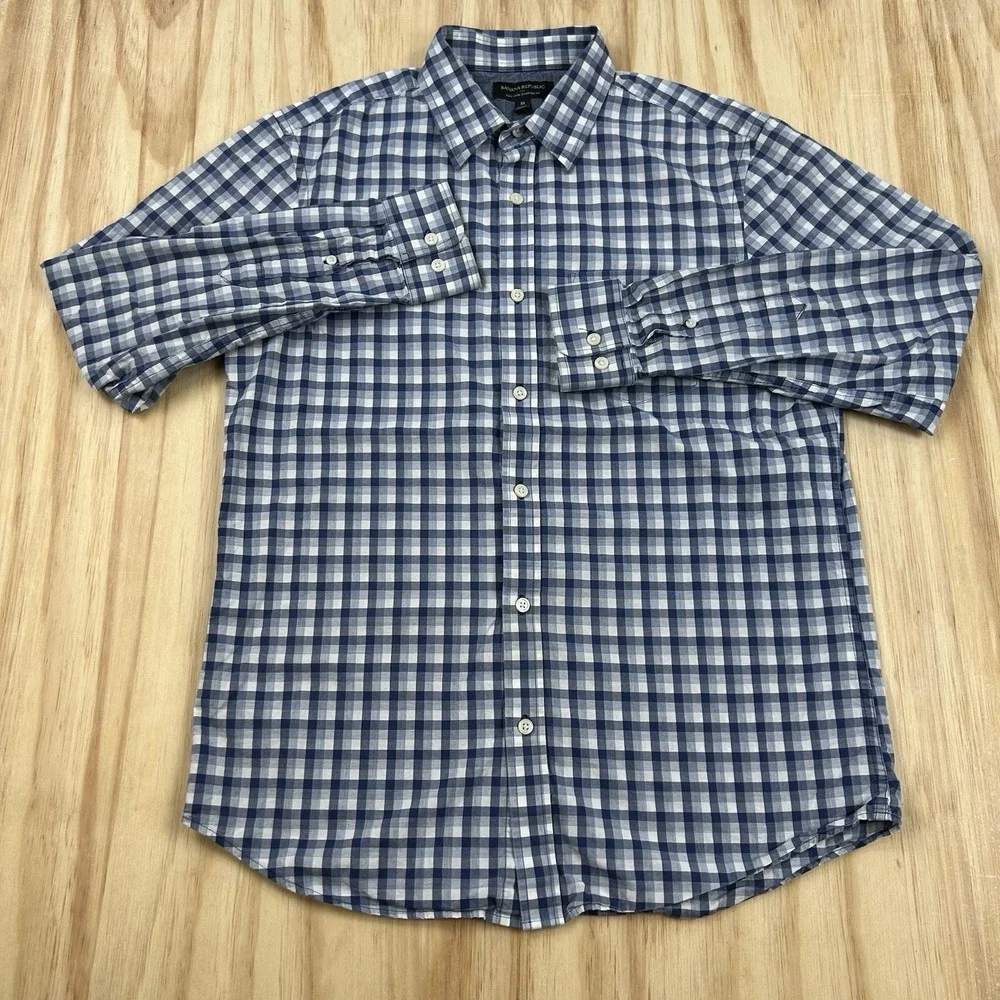 Banana Republic Mens Shirt Soft Wash Standard Fit Button Up Plaid Cotton Medium